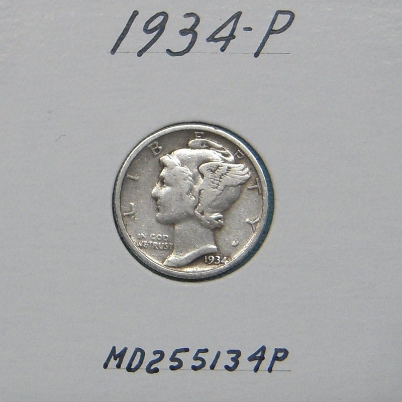 1934-P Mercury dime, 90% Silver Coin