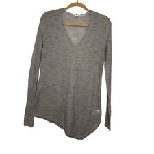 Helmut Lang Womens Long Sleeve V Neck Top Textured Heathered Knit Sweater M