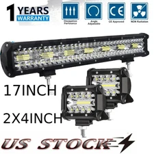 17Inch 360W LED Light Bar Tri Row Spot Flood Combo +2X 4inch Spot LED Fog Lights