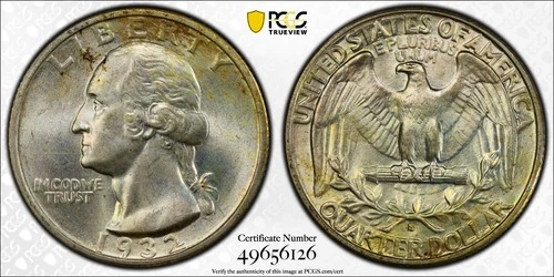 1932-S Washington Quarter MS-64 PCGS FREE FAST SHIPPING