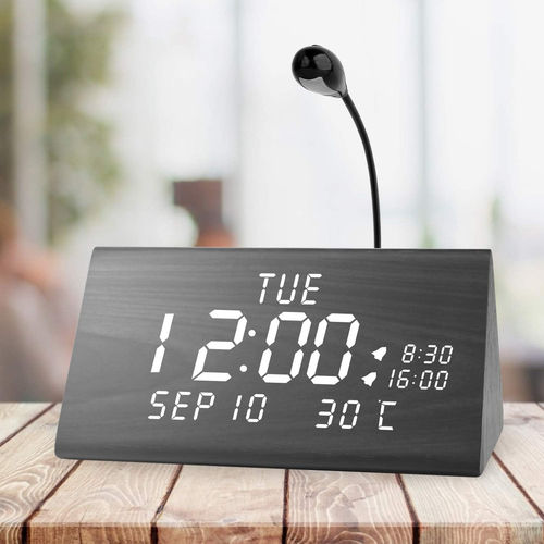 Wood Digital Alarm Clocks for Bedrooms, Larger LED Display, 3 Levels Brightness,