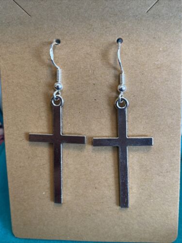 Fun New Tibetan Silver Large Crude Punk Rugged Cross Hook Dangle Drop Earrings - Picture 2 of 2