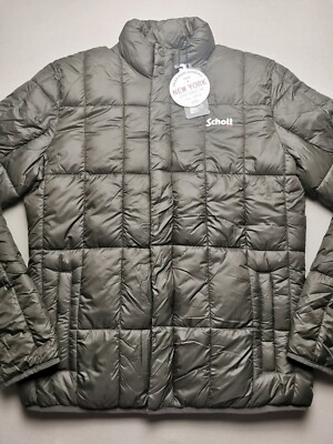 Schott NYC Herren Größe M Alabama Puffer gesteppte Jacke (BRANDNEU MIT ETIKETT) khakigrün durchgehender Reißverschluss