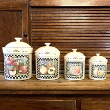 Vintage Ceramic Canisters Susan Winget 1980’s Apples Pears Watermelon Peaches