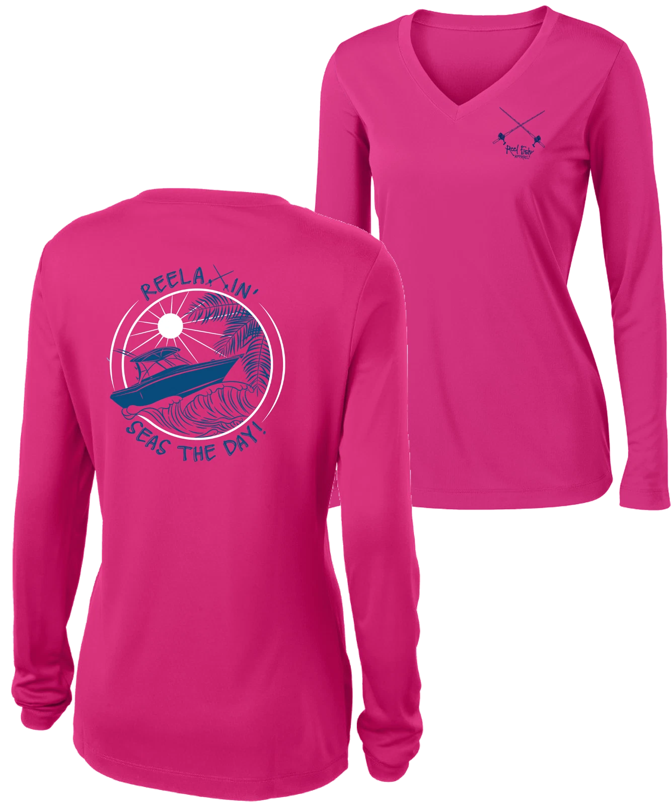 Seas The Day UPF 50 Shirt for Women Coastal Long Sleeve V Neck Saltwater Fishing