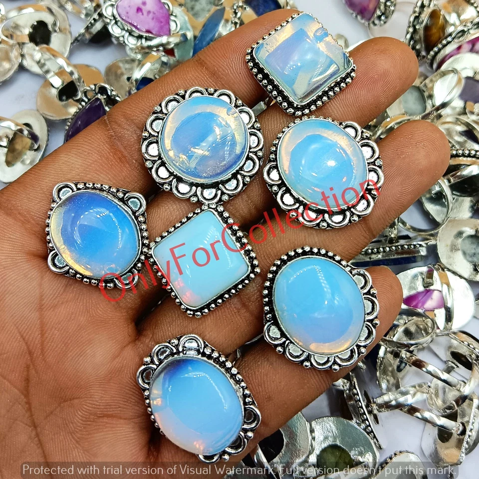 Lote de joyas de anillos de regalo hechos a mano enchapados en plata de ley 925 con piedras preciosas de opalita Foto 3 de 3