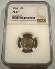 1952 NGC PF67 PROOF ROOSEVELT DIME 10c LIGHT BLUE & GRAY TONE SILVER PF PR 67