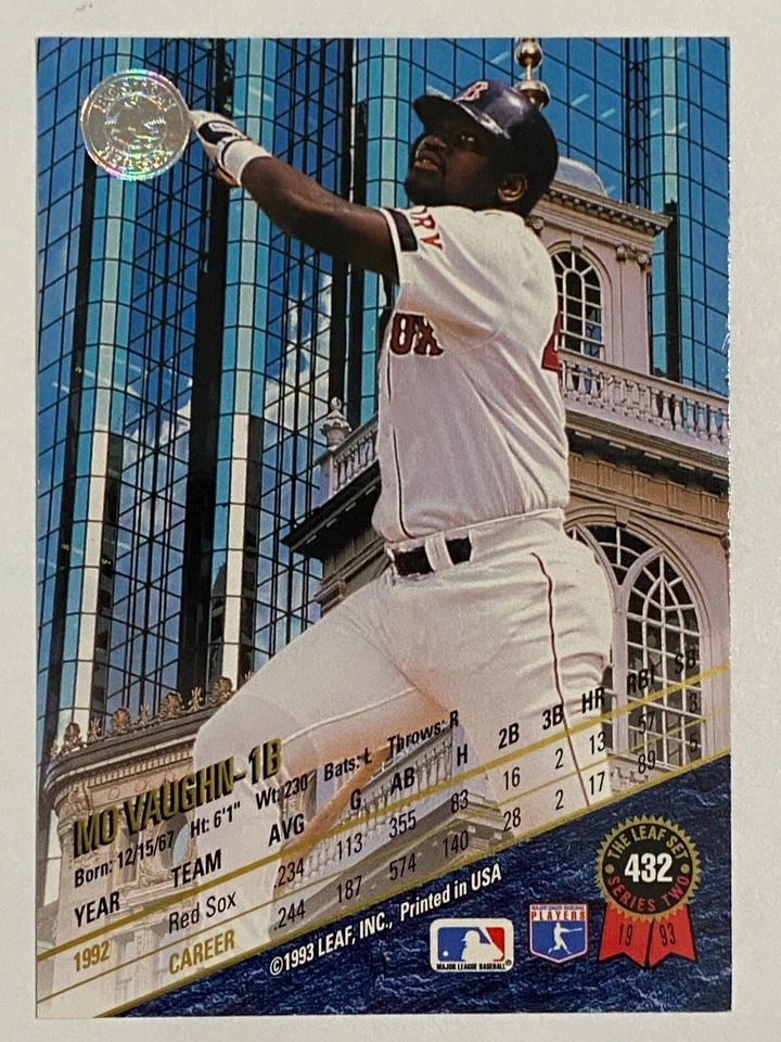 1993 Leaf #432 Maurice Mo Vaughn Boston Red Sox - Image 2 of 2