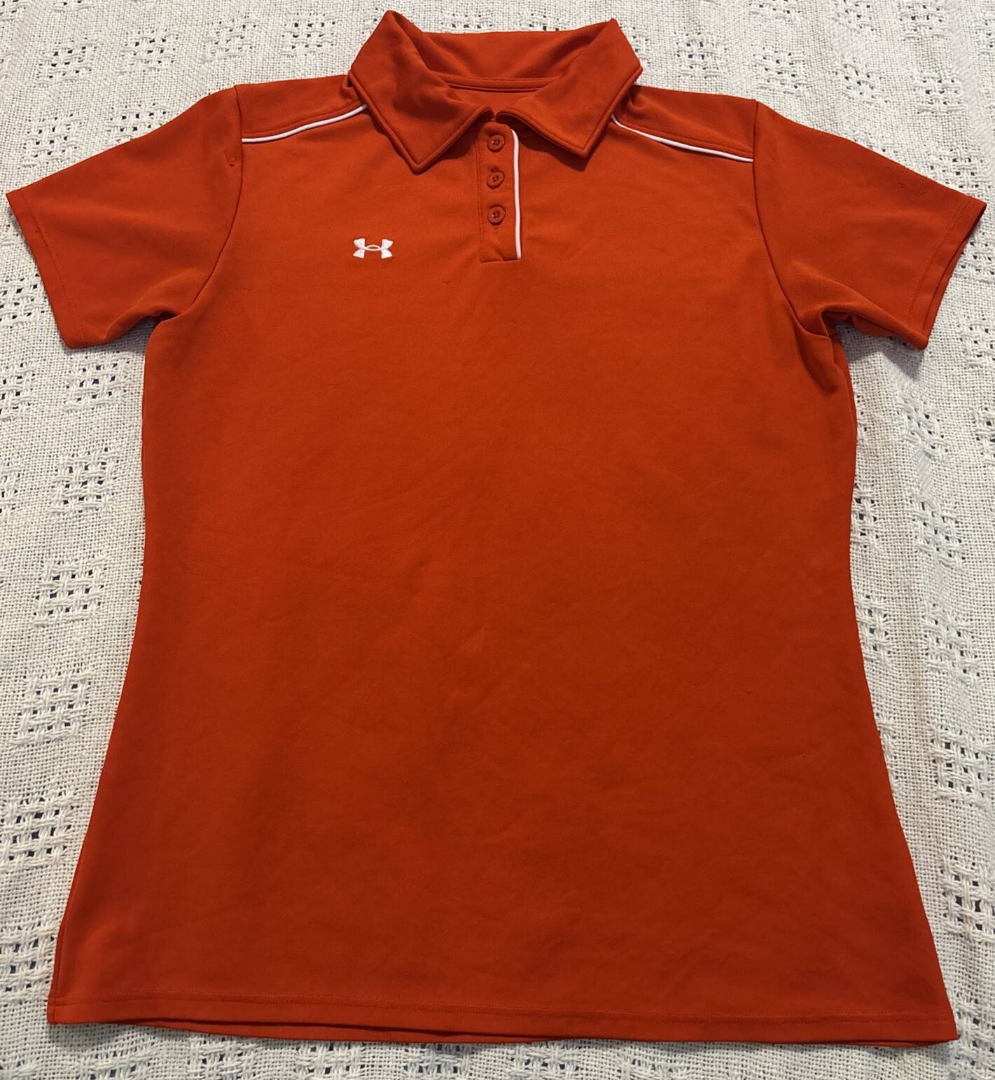 UNDER ARMOUR Women's Orange Fitted Polo Shirt - Small Short Sleeve