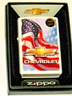 New USA Windproof Zippo Lighter 80896 Chevy Chevrolet Logo & American Flag White