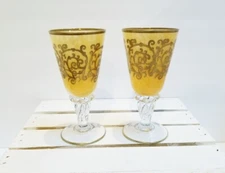 Medici Italy Interglass Cordial Goblet Glasses Gold Tone Rim - *READ DESCRIPTION