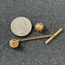 Vintage Swank Gold Tone Engraved Etched Dome Round Tie Tack Pin B48815