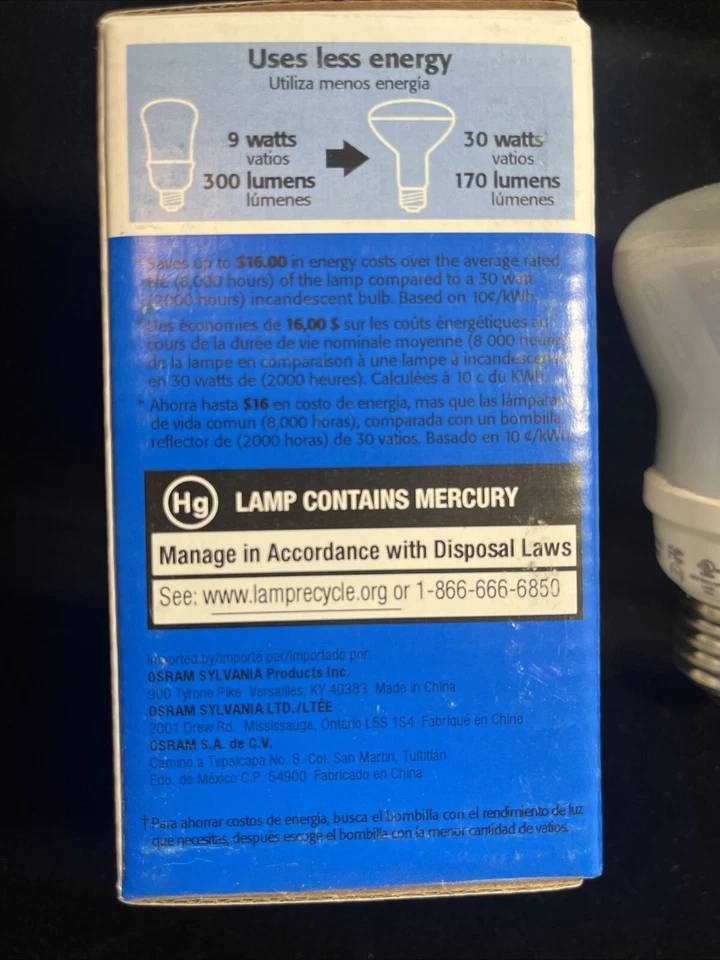 ⚡️8 Pack⚡️Sylvania 29638 Reflector 30 Compact Fluorescent CF9EL/R20/2700K 9W - Image 3 of 4