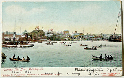 Postcard 1905 Cramps Ship Yard Philadelphia PA Boats Harbor
