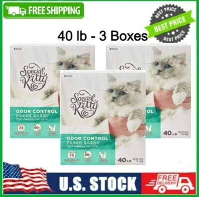 3 Box Special Kitty Odor Control Tight Clumping Cat Litter, Fresh Scent, 40 lbs