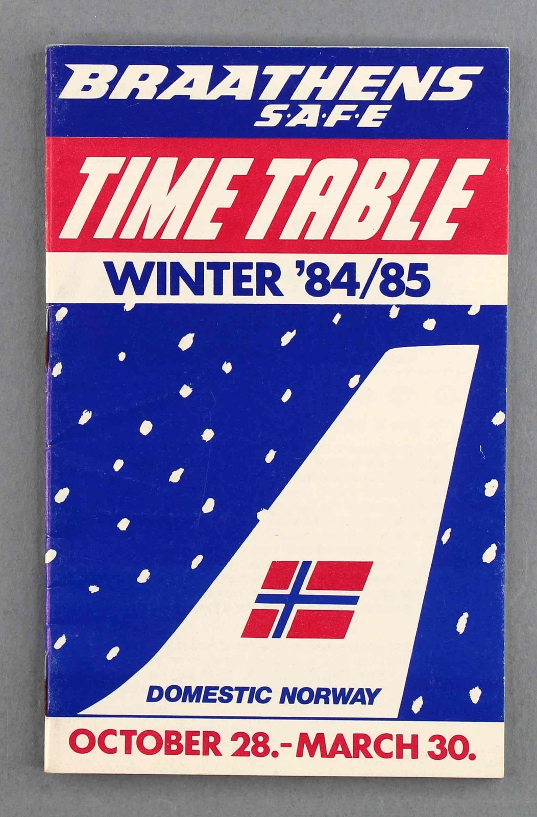 HORARIO DE AEROLÍNEA SEGURA BRAATHENS INVIERNO 1984/85 HORARIO NORUEGA