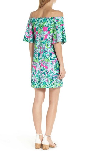 Robe Lilly Pulitzer FAWCETT – Dénudée épaules – Imprimé Early Bloomer Lilac – Taille XXS