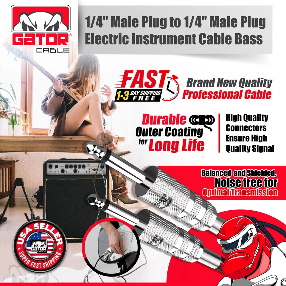 1/4” Male to 1/4” Male Cable Mono Cord Wire Plug Guitar Bass Instrument Keyboard - Image 3 of 4