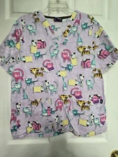 Tafford Scrub Top Size M-Purple/Pastel Kitty "Cat in the Bag"-Chest 22.5"/L26.5"