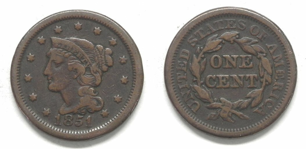 X3193 1851 Braided Hair Large Cent, VF | eBay