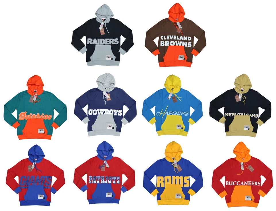 Mitchell & Ness NFL Throwbacks Hoodie Men’s Pullover Fleece Sweatshirt NWT