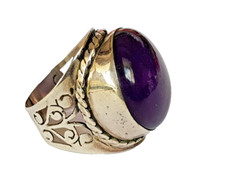 Orientalischer Ring natürlicher Amethyst 925 Silber 58 (18,4)  Cabochon Solitär