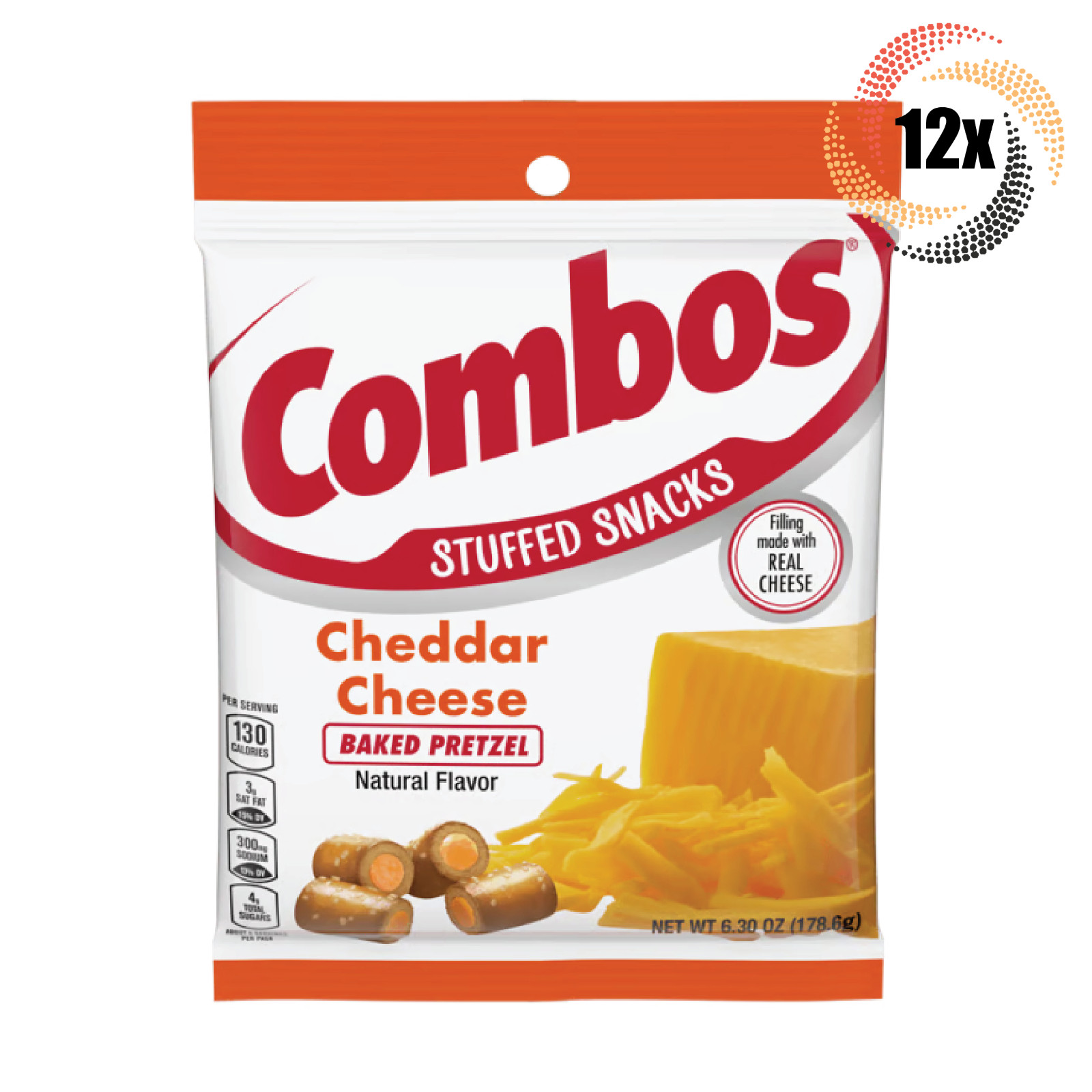 12x Bags Combos Cheddar Cheese Flavor Baked Pretzel Stuffed Snacks | 6.3oz
