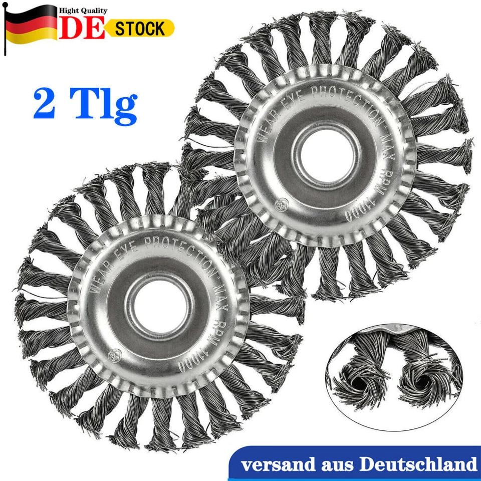 2X Drahtbürste Für Flex, Winkelschleifer Ø125mm X 22mm Gezopft Scheibenbürste - Bild 2 von 4