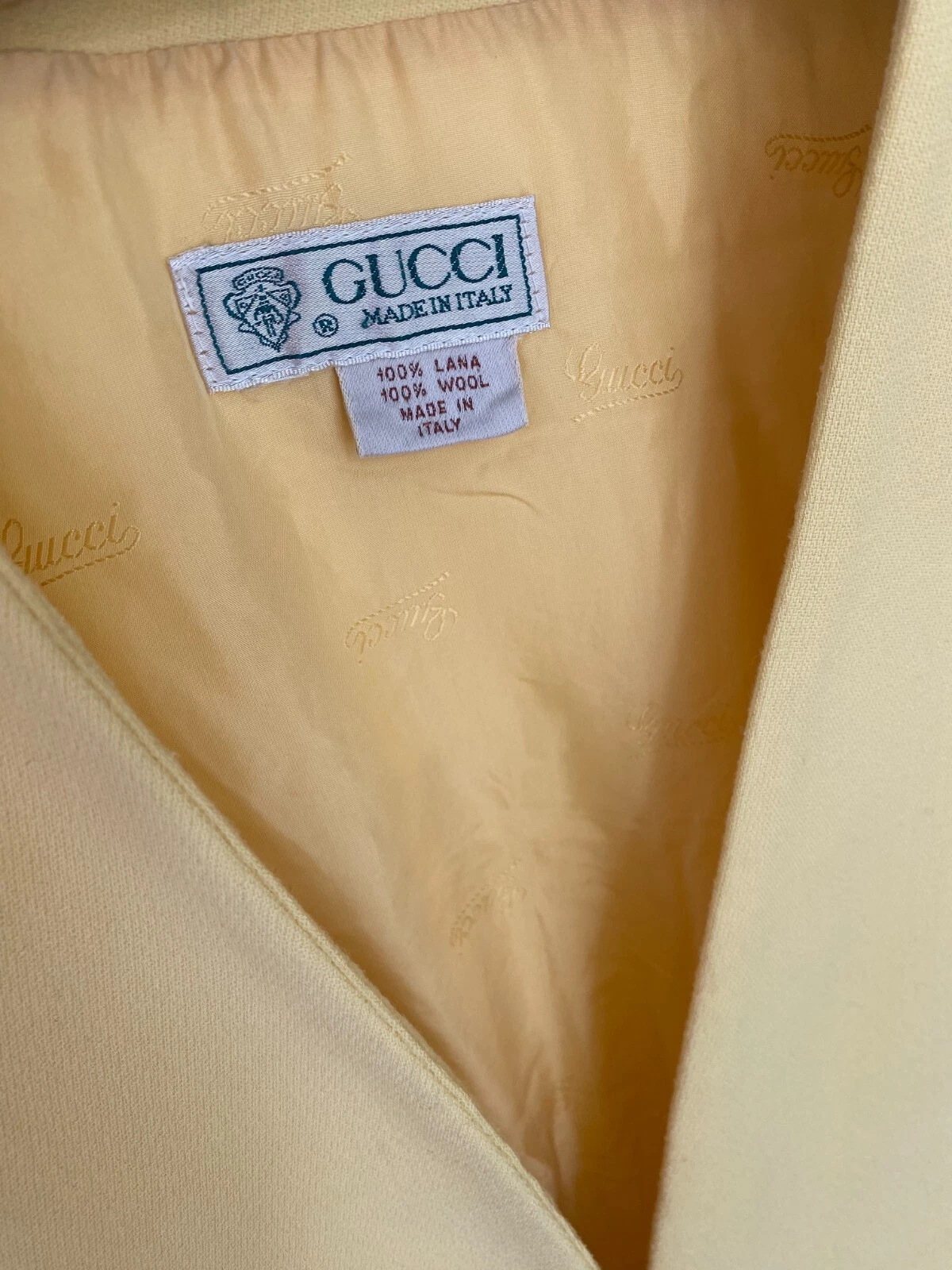 Vintage Gucci Blazer Size M (38) Yellow 100% Wool Sun Button Luxury Jacket