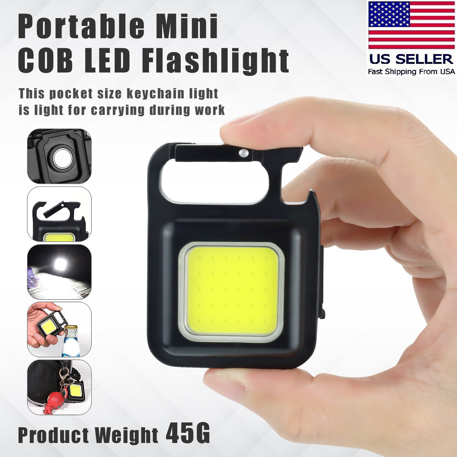 8PCS Ultra-Bright Mini COB Flashlights Rechargeable Keychain Work Light Portable