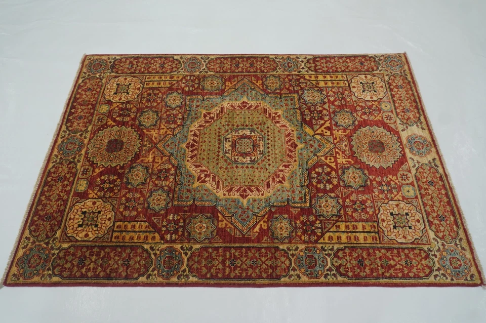 3 x 5 ft Red Mamluk Afghan Hand Knotted Wool Medallion Area Rug - Image 3 of 4