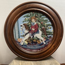 Vintage Cross Stitch art framed in beautiful wood wall hanging grannycore 11  