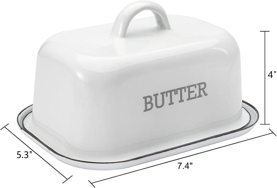 Suwimut Enamel Butter Dish with Lid for Countertop Refrigerator, Vintage White B - Image 2 of 4