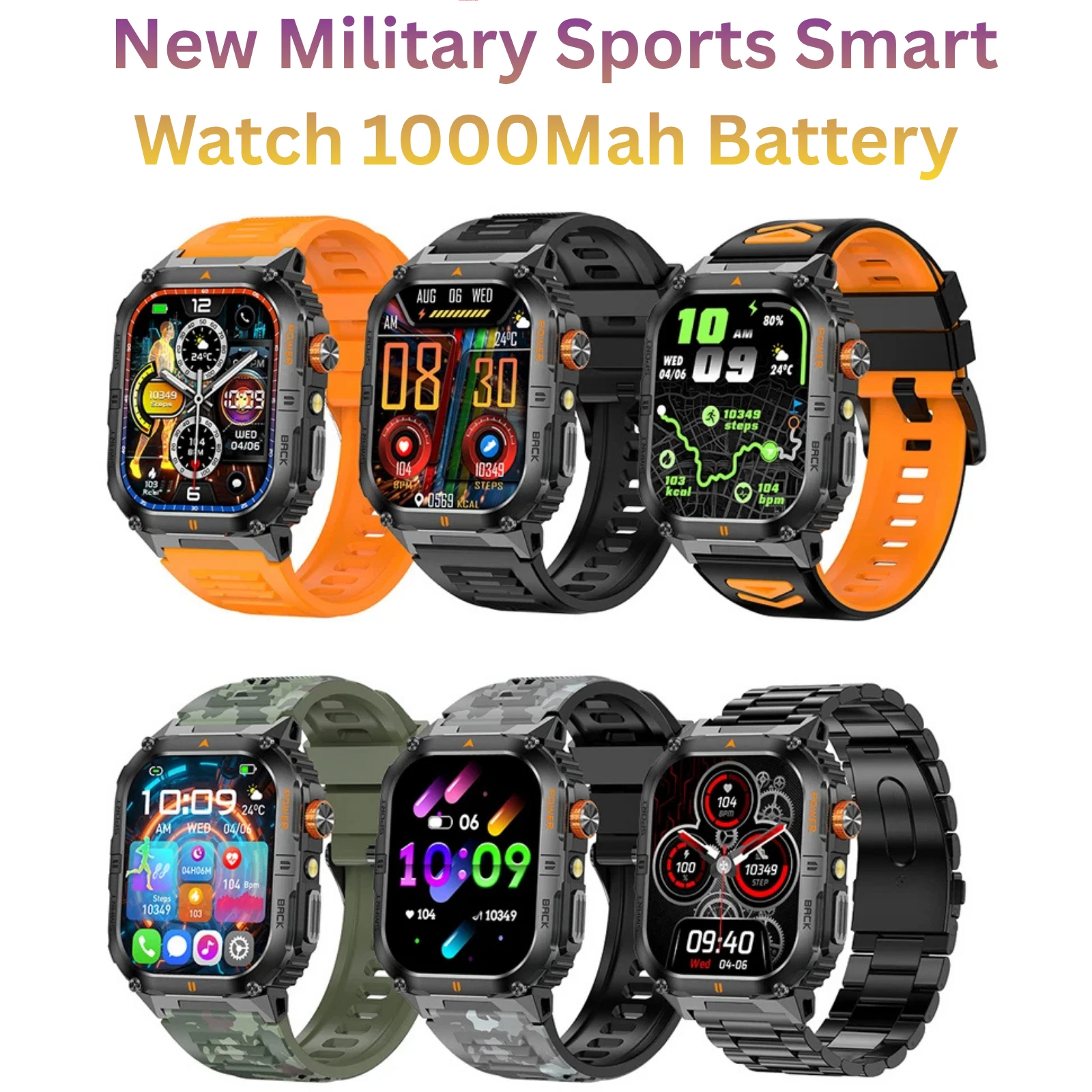Military GPS Sports SmartWatch 1000mAh Battery Tactical Fitness Tracker For Men