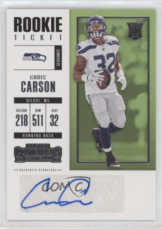 2017 Panini Contenders Rookie Ticket Chris Carson #187 Auto on6