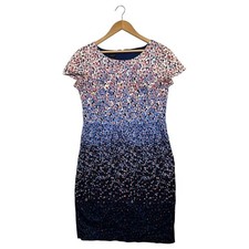 Talbots Dress Womens 8 Blue Pink Floral Sheath Lined Short Sleeve Spring Summer