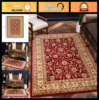 Traditional Oriental Area Rug - Intricate Design, 5' x 8', Red/Gold, Classic Sty