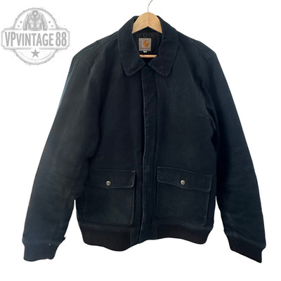 Vintage Carhartt Monroe Men's Heavy Duty Navy Canvas Bomber Harrington Jacket