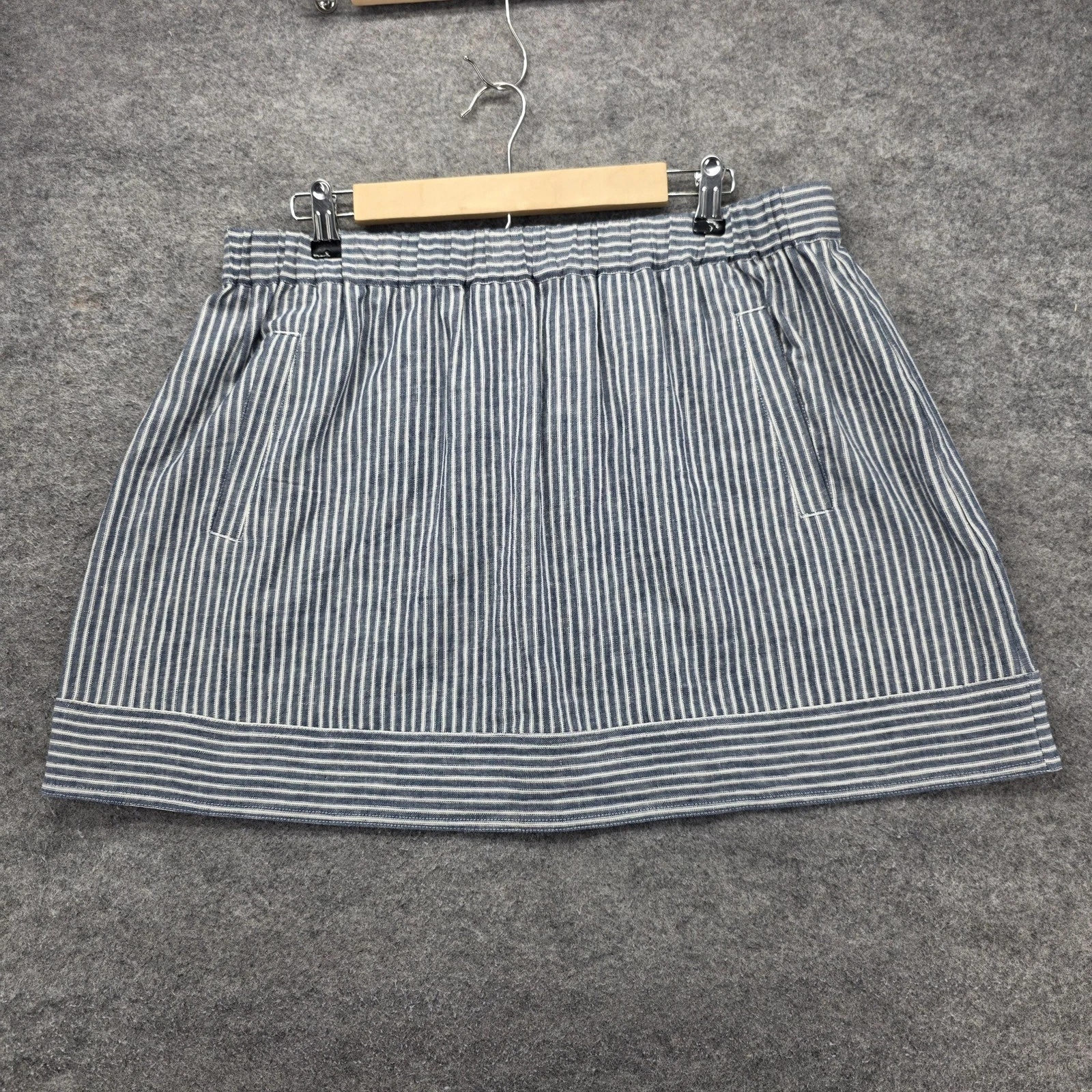 J.Crew Skirt Womens Large Blue White Stripe Linen Cotton Lined Pockets F0810