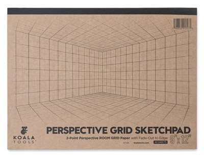 - 40-Page Drawing Pad for 2-Point Perspective, Room Grid Sketch Pad with 3D V...