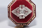 Antique Circa 1920s Handcrafted Art Deco Platinum Natural Diamond Ring