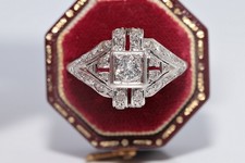 Art Deco Filigree Ring with Old European Cut Diamonds and Sapphire Accents
