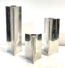 Vintage Georg Jensen Stainless Steel Or Aluminum Set Of 3 Candleholders Denmark