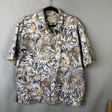 Cooke Street Shirt Mens 2XL Brown Blue Leaf Hawaiian Cotton Short Sleeve Aloha
