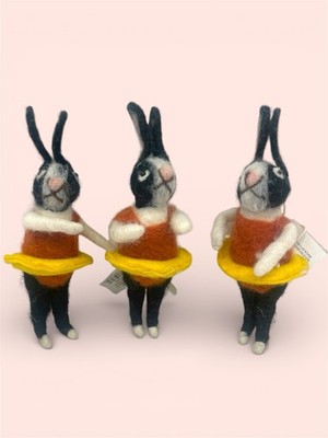 3 Felted Wool Funny Bunnies In Intertubes! Ornaments Easter