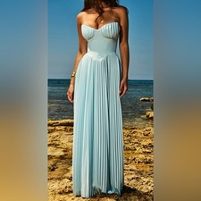 NWOT House Of CB MARCELLA ocean blue pleated maxi dress sz  XS