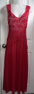 Vintage 90s Y2K Victoria s Secret S Red Sheer Lace Maxi Slip Dress Gown Romantic