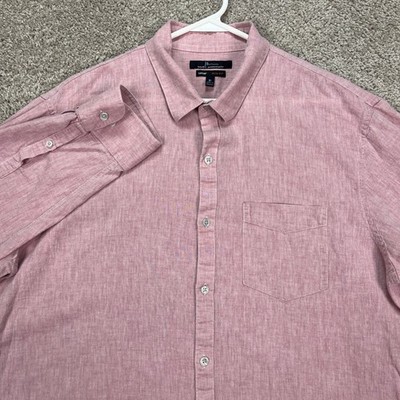 Marc Anthony Shirt Mens XL Red Slim Fit Long Sleeve Button Down Linen Blend