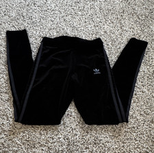 adidas Originals Black 3-Stripes Velvet Mid Rise Ankle Leggings Stretch Size XS