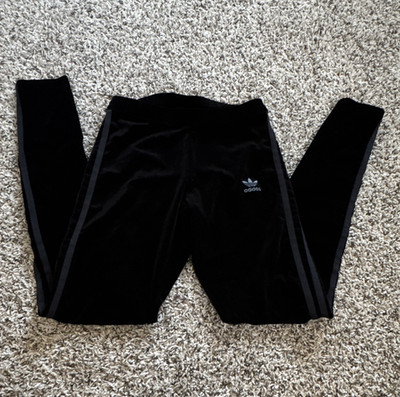 adidas Originals Black 3-Stripes Velvet Mid Rise Ankle Leggings Stretch Size XS
